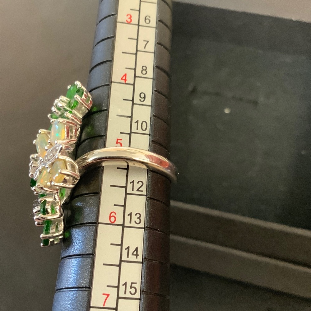Sterling Silver Diopside and Ethiopian Opal Floral Butterfly Ring - Picture 6 of 6